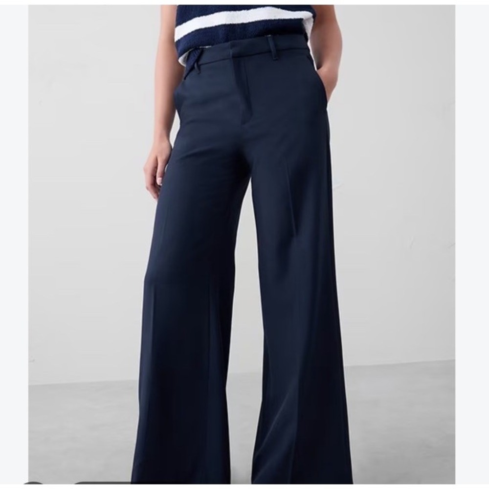 Banana Republic Wide Leg High Rise Sculpted Stretch Trouser Women 10 Preppy Blue
